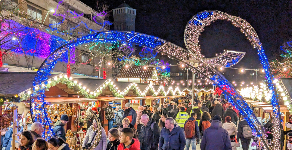 Plymouth Christmas Market at night 